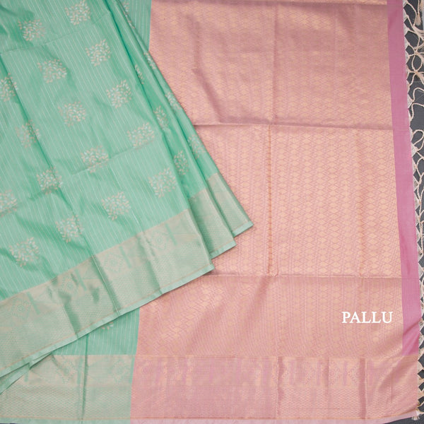 Semi Soft Silk Mint Green Zari Worked Saree 04