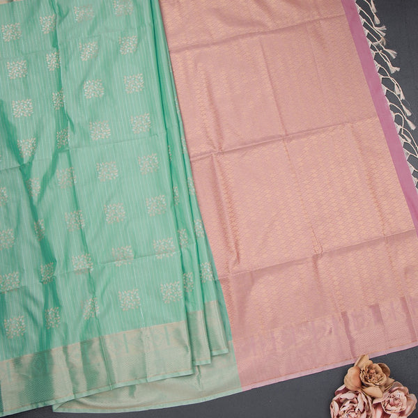 Semi Soft Silk Mint Green Zari Worked Saree 04