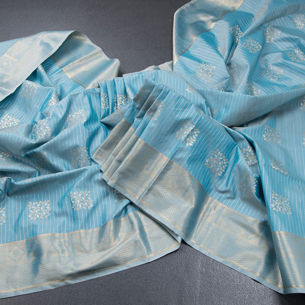 Semi Soft Silk Powder Blue Zari Worked Saree 02