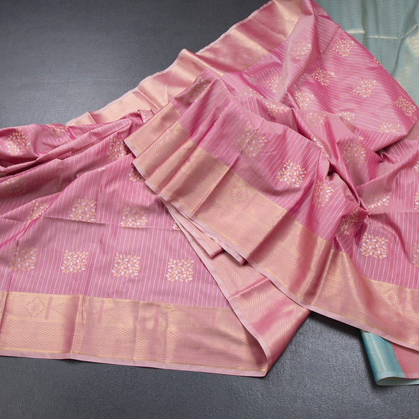 Semi Soft Silk Pink Zari Worked Saree