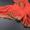 Poly Cotton Orange Thread Checked Saree And Zari Border