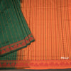 Poly Cotton Bottle Green Thread Striped Saree And Thread Border