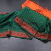 Poly Cotton Bottle Green Thread Striped Saree And Thread Border
