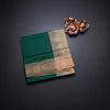 Poly Cotton Bottle Green Plain Saree And Thread Border