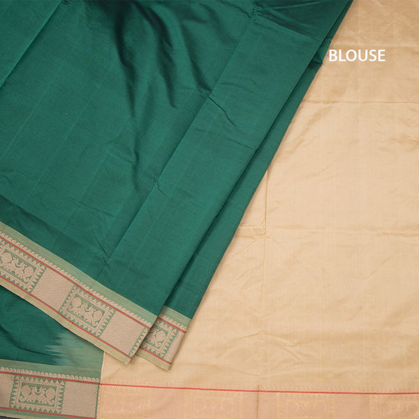 Poly Cotton Bottle Green Plain Saree And Thread Border