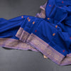 Poly Cotton Ink Blue Saree With Thread Buttas And Thread Border