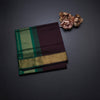Poly Cotton Dark Brown Plain Saree And Zari Border