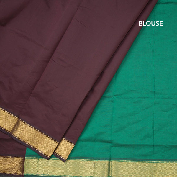 Poly Cotton Dark Brown Plain Saree And Zari Border