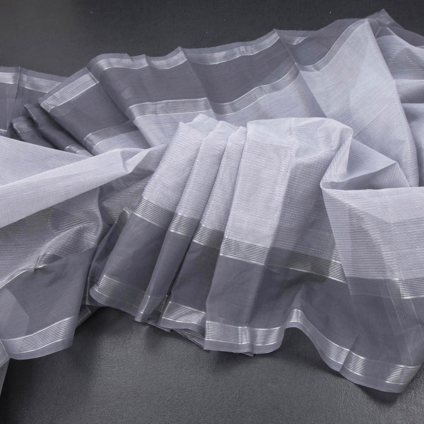 Gadwal Cotton Grey Zari Stripes Saree