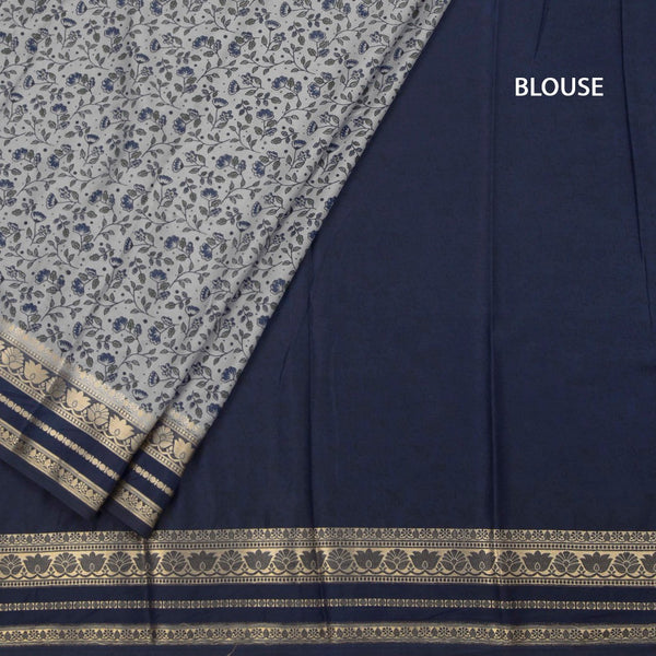 Semi Mysore Silk Grey Floral Printed Saree And Zari Border