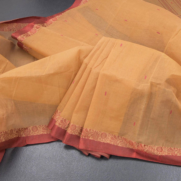 Bengal Cotton Sandal Saree With Thread Buttas
