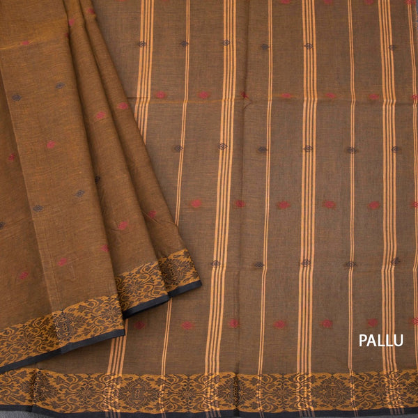 Bengal Cotton Golden Brown Saree With Thread Buttas