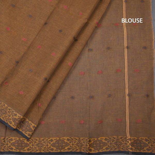 Bengal Cotton Golden Brown Saree With Thread Buttas