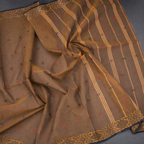 Bengal Cotton Golden Brown Saree With Thread Buttas