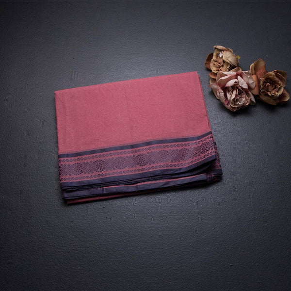 Bengal Cotton Rose Pink Plain Saree
