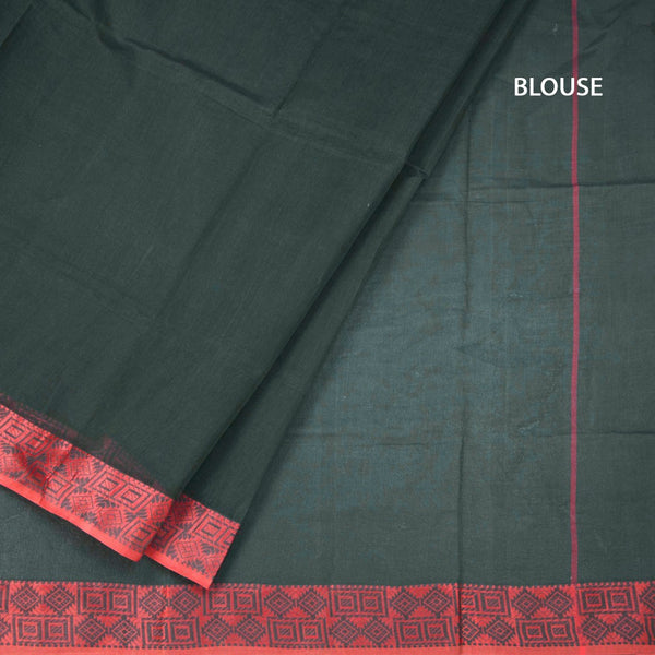 Bengal Cotton Bottle Green Plain Saree