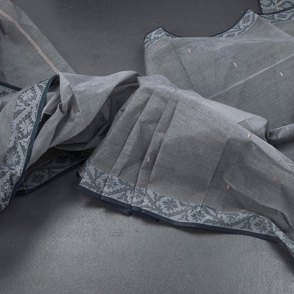 Bengal Cotton Grey Saree With Thread Buttas