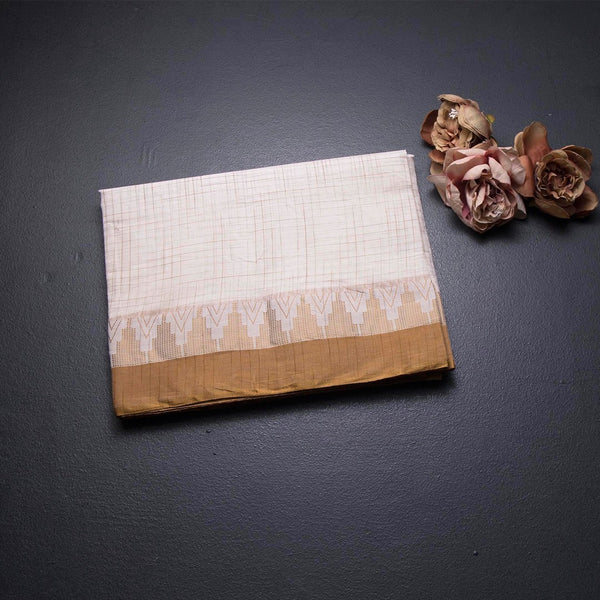 Bengal Cotton Cream Checked Saree