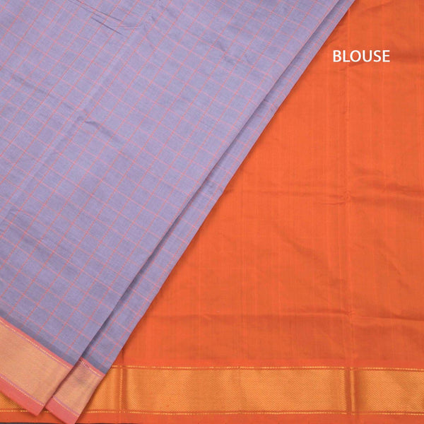 Poly Cotton Light Lavender Thread Checked Saree And Bavanji Border