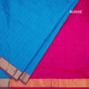 Poly Cotton Blue Thread Checked Saree And Bavanji Border