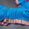 Poly Cotton Blue Thread Checked Saree And Bavanji Border