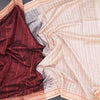 Poly Cotton Maroon Thread Striped Saree And Thread Border