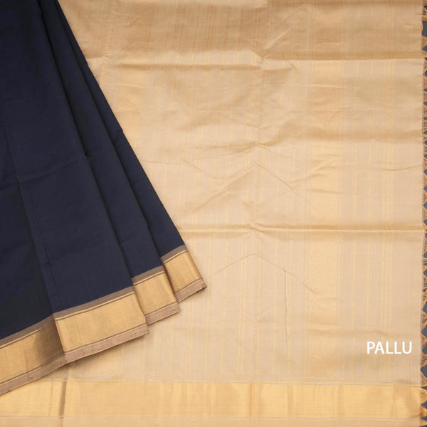 Poly Cotton Black Plain Saree And Bavanji Border