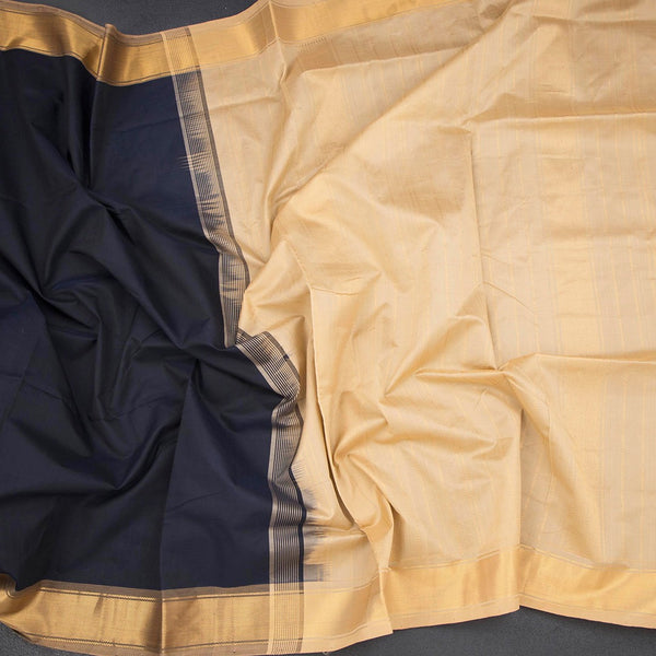 Poly Cotton Black Plain Saree And Bavanji Border