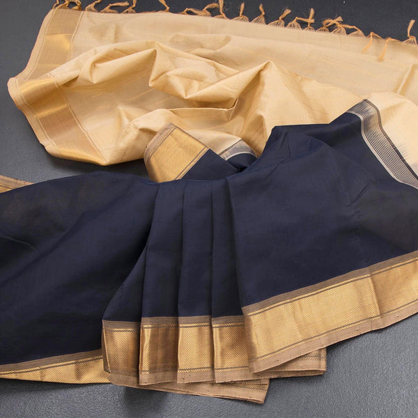 Poly Cotton Black Plain Saree And Bavanji Border