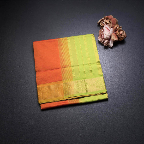 Poly Cotton Orange Plain Saree And Zari Border