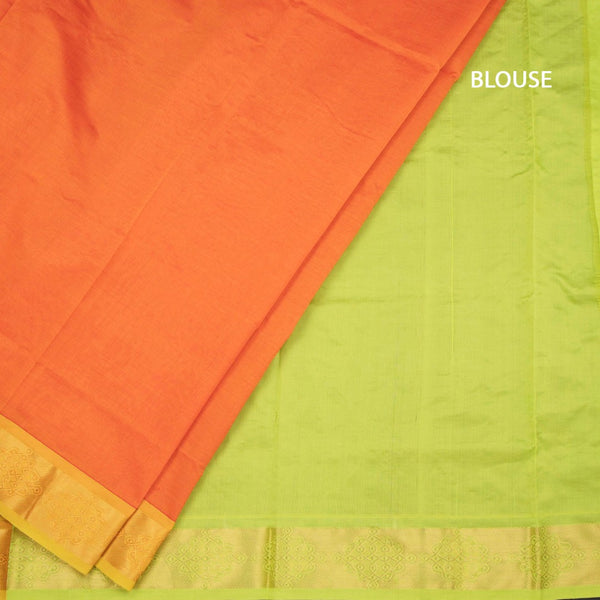 Poly Cotton Orange Plain Saree And Zari Border