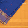 Poly Cotton Dark Blue Saree With Mango Thread Buttas