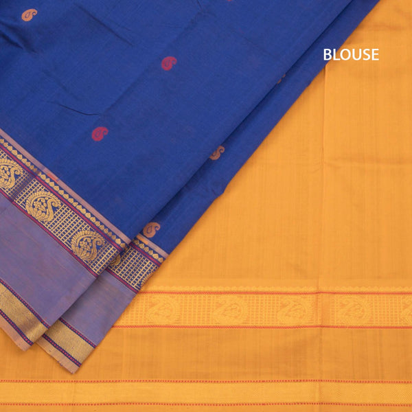 Poly Cotton Dark Blue Saree With Mango Thread Buttas