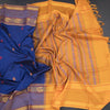 Poly Cotton Dark Blue Saree With Mango Thread Buttas