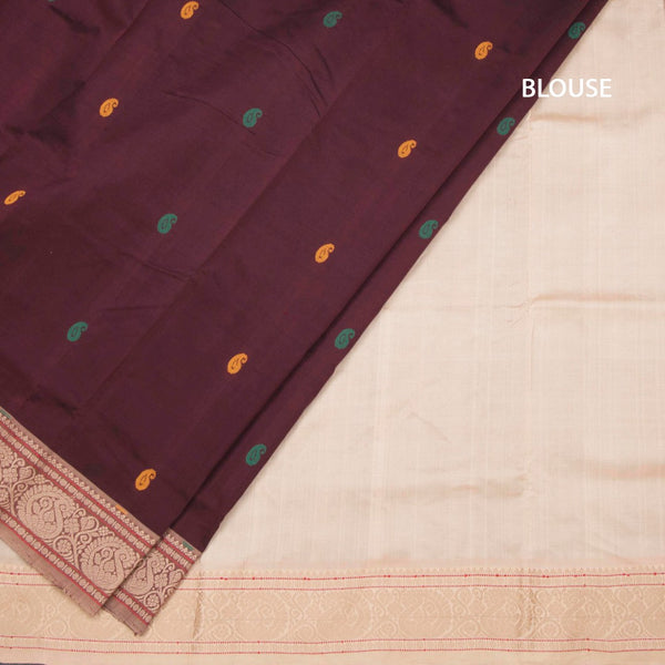 Poly Cotton Dark Maroon Saree With Mango Thread Buttas