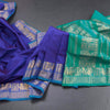 Poly Cotton Indigo Blue Plain Saree And Peacock Zari Buttas