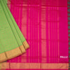 Poly Cotton Parrot Green Thread Checked Saree And Bavanji Border