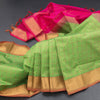 Poly Cotton Parrot Green Thread Checked Saree And Bavanji Border