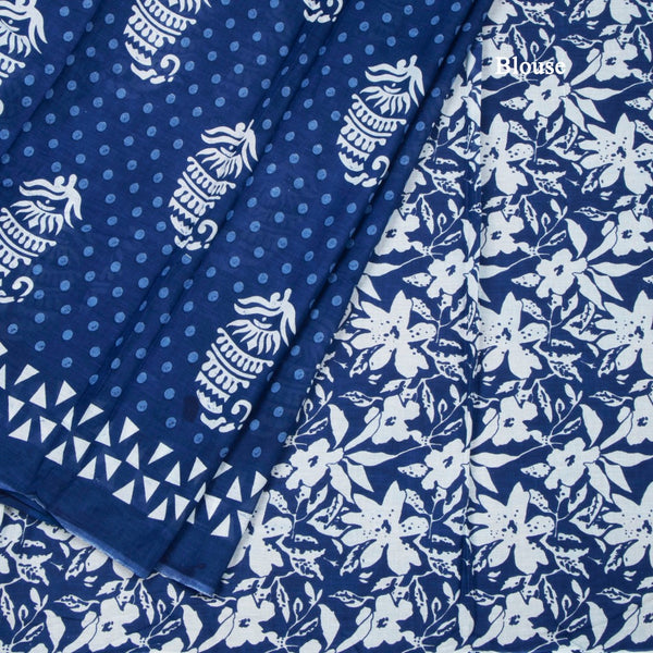 Mul Mul Cotton Dark Blue Printed Saree 03