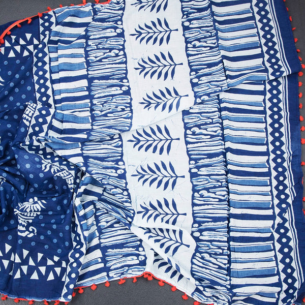 Mul Mul Cotton Dark Blue Printed Saree 03