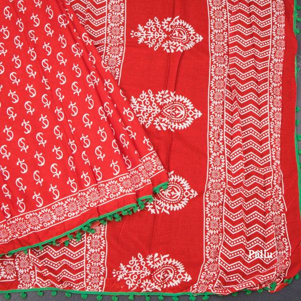 Mul Mul Cotton Red Printed Saree 10