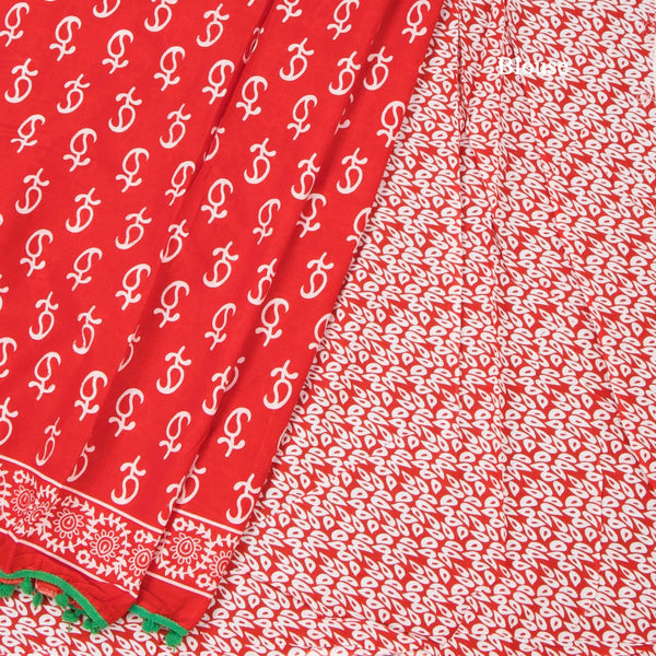 Mul Mul Cotton Red Printed Saree 10