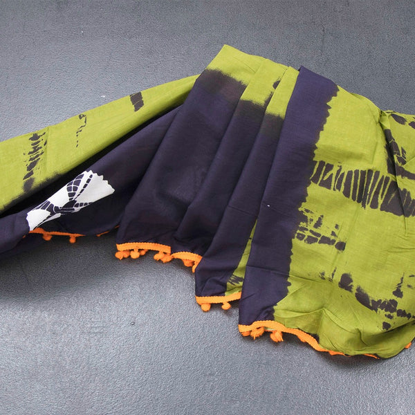 Mul Mul Cotton Mehandi Green Printed Saree