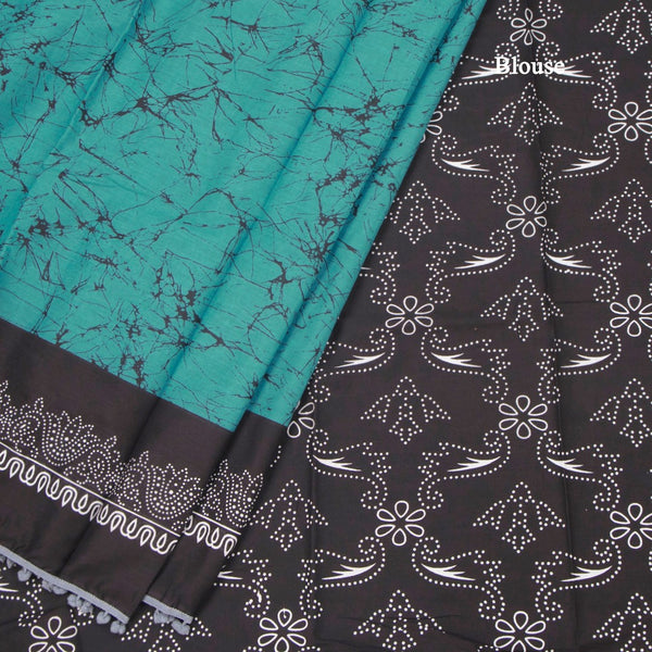 Mul Mul Cotton Teal Blue Printed Saree 02
