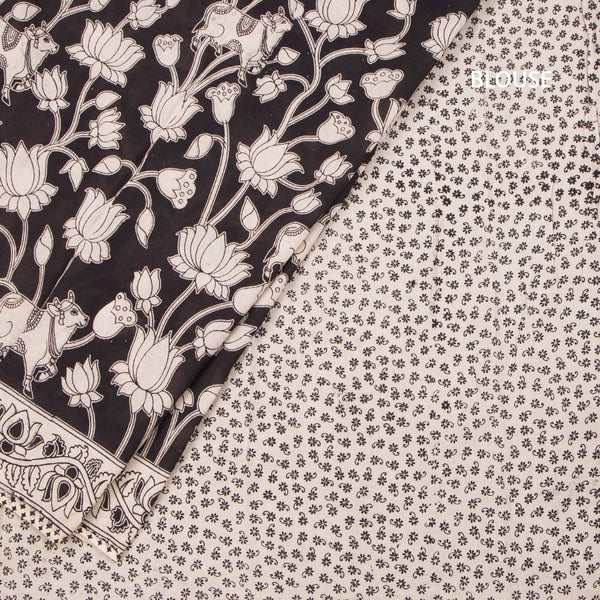Kalamkari Cotton Black Printed Saree 03