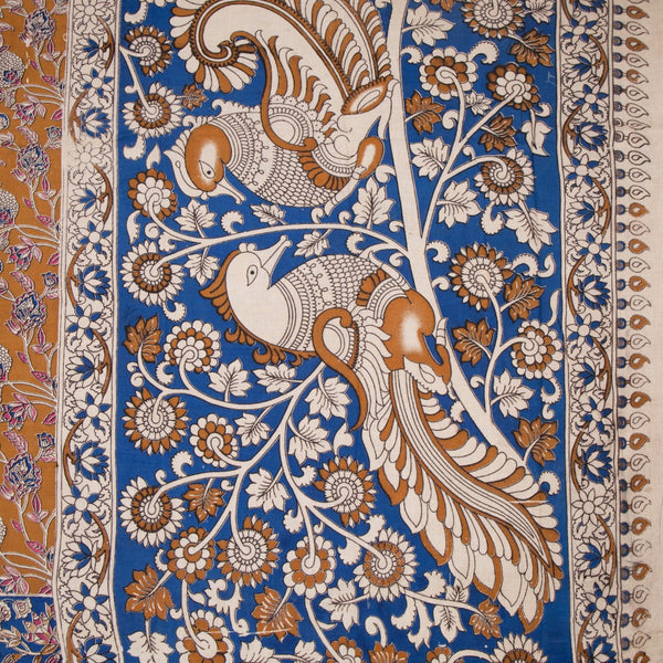 Kalamkari Cotton Mustard Yellow Printed Saree