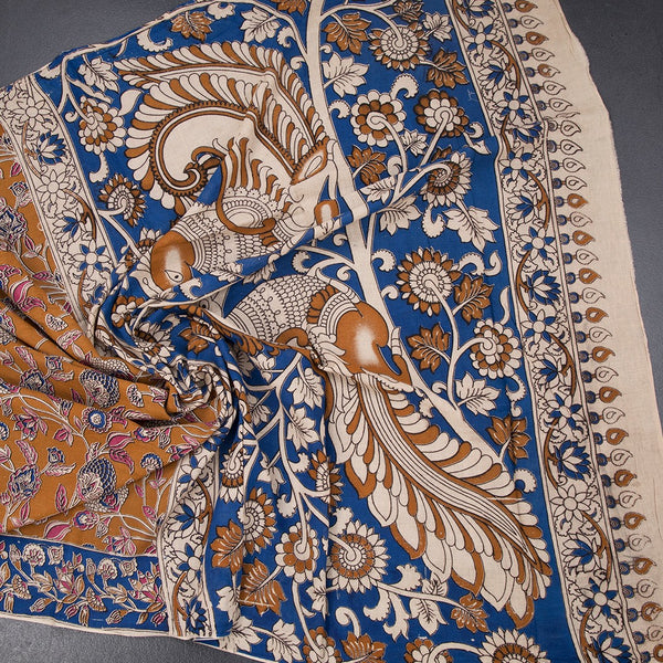 Kalamkari Cotton Mustard Yellow Printed Saree