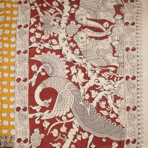 Kalamkari Cotton Yellow Printed Saree 02