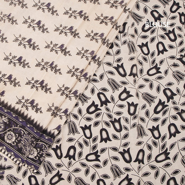 Kalamkari Cotton Cream Printed Saree 02