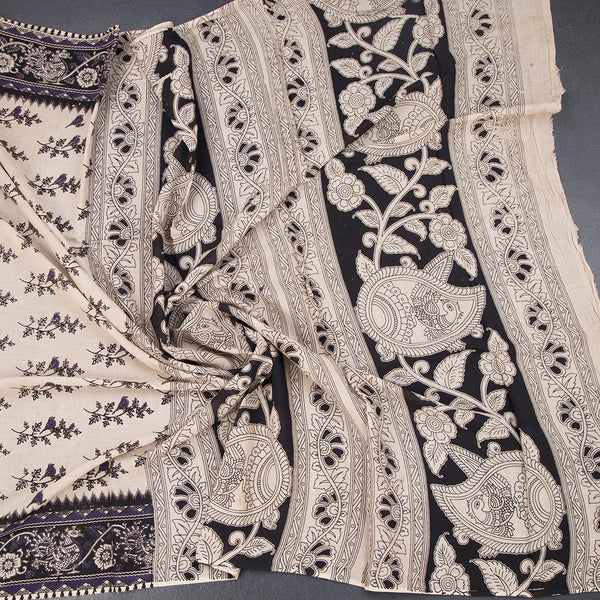 Kalamkari Cotton Cream Printed Saree 02